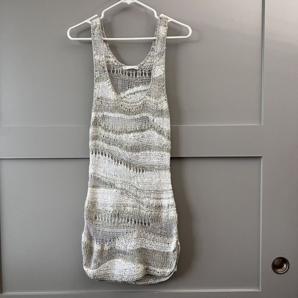 Hinge Knit Bodycon‎ Dress Womens Medium White Gray Open Weave Boho Beach Coverup